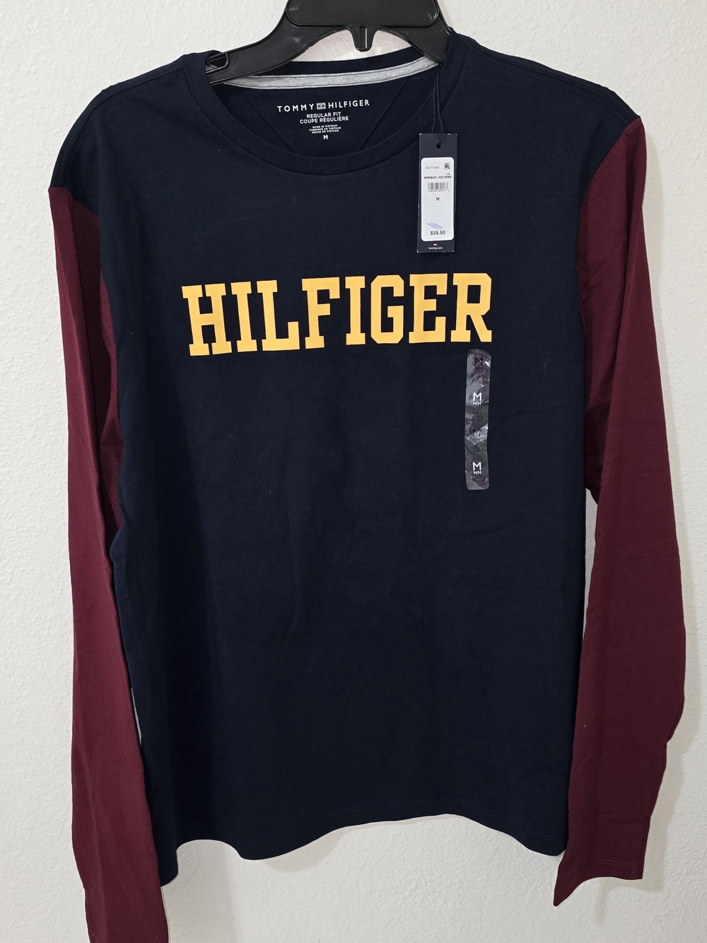 Tommy Hilfiger Navy & Burgundy Long-Sleeve Logo Tee with Yellow Print